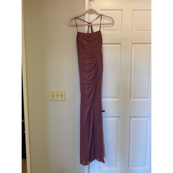 Azazie Kalea Dress Desert Rose Ruched Maxi Gown | Size A0 - Picture 5 of 7